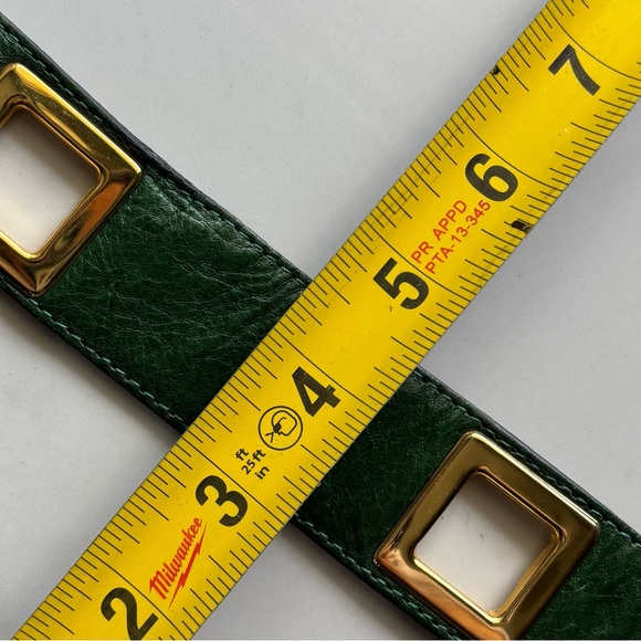 FURLA Vintage Green Leather Belt with Gold Square Buckles Size S Made in Italy main image 7